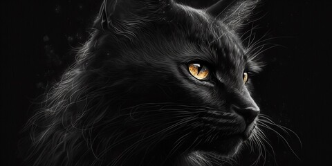 Schwarze Katze ganz nah Porträt Aufnahme, ai generativ - obrazy, fototapety, plakaty