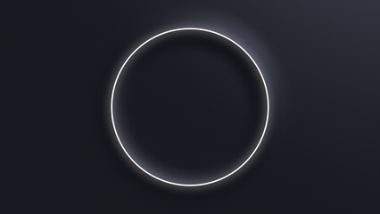 Black Surface with Embossed Shape and White Illuminated Edge. Tech Background with Neon Circle. 3D Render.