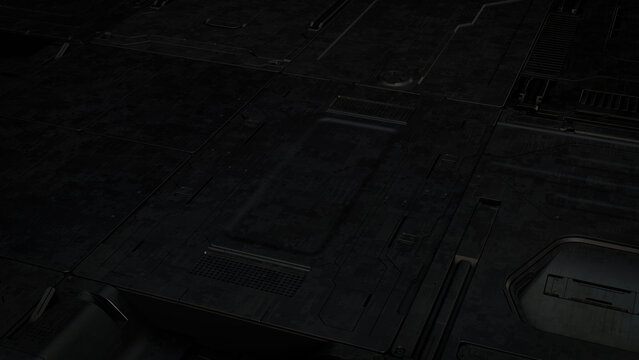 Black, Tech Wallpaper with Sci-Fi 3D Panels. Dark, Futuristic style. 3D Render.