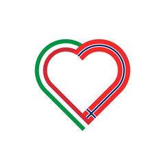 unity concept. heart ribbon icon of italy and norway flags. PNG
