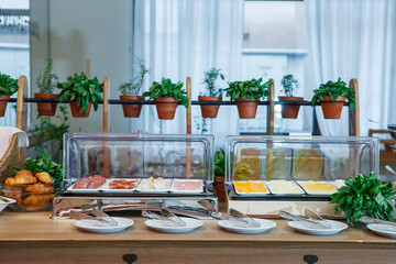 buffet for breakfast in a restaurant, hotel