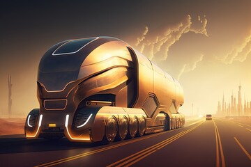 Fototapeta na wymiar Cargo truck on the road. Future of autonomous cargo transportation. Generative AI 