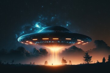 Naklejka na ściany i meble UFO in the night sky. Generative AI 