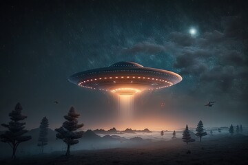 Fototapeta na wymiar UFO in the night sky. Generative AI 