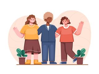 Illustration of a group of women from different races and skin tones gathered together, showing their strong bond and happiness despite their differences.
Suitable for web, banner, card, animation,etc