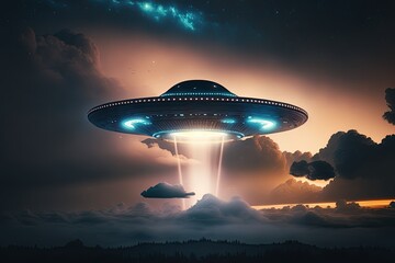 Naklejka na ściany i meble UFO in the night sky. Generative AI 