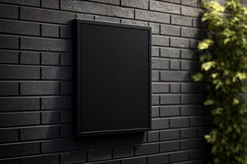 Black blank signboard mock up street store or company on wall, billboard template, generative ai