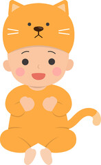 Baby dressed as a doll, playful and cute cat doll and baby