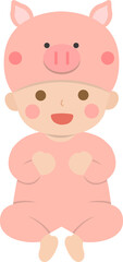 Baby dressed as a doll, playful and cute pig doll and baby
