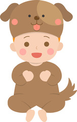 Obraz premium Baby dressed up as a doll, playful and cute dog doll and baby