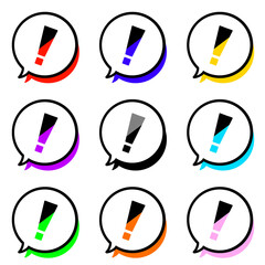 バイカラーのエクスクラメーションマークとカラフルな影のまんまるふきだし