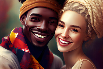Portrait of a smiling happy multiracial couple. Generative AI