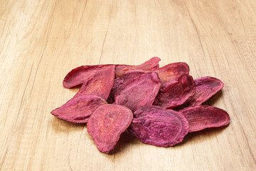 Keripik Ubi Ungu or Sweet Potato Chips, Indonesian traditional snack. 
