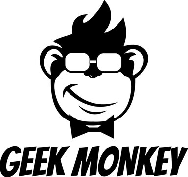 geek monkey sticker wearing glasses and smiling cool. geeky monkey wearing glasses icon on transparent background