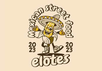 Mascot character of mexican food elotes with happy face