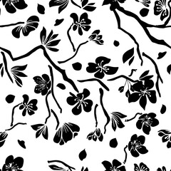 Black pattern sakura branches seamless. Vector illustration © Мария Неноглядова