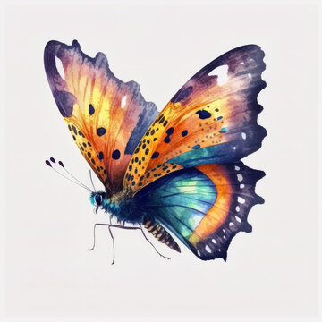 Cute Watercolor Butterfly. Illustration AI Generative © olegganko