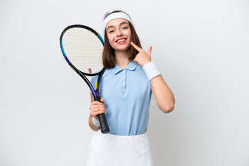 Young Ukrainian tennis player woman isolated on white background giving a thumbs up gesture