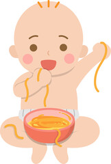 Baby eats noodles happily, healthy and delicious baby non-staple food