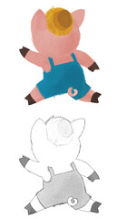 cartoon scene with farmer funnt pig rancher isolated illustration for children sketch