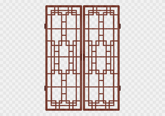 Traditional korean ornament folding frame pattern. Double door swing antique decoration art vector illustration. Natural color wood. Surface timber.