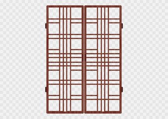 Traditional korean ornament folding frame pattern. Double door swing antique decoration art vector illustration. Natural color wood. Surface timber.