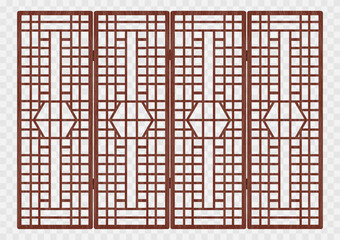 Traditional korean ornament folding frame pattern. Double door swing antique decoration art vector illustration. Natural color wood. Surface timber.
