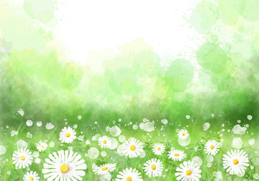 Illustration of spring images drawn with watercolor technique