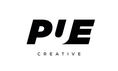 PUE letters negative space logo design. creative typography monogram vector