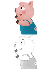 cartoon scene with farmer funnt pig rancher isolated illustration for children sketch