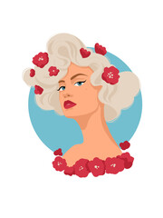 woman with hair flat red flowers