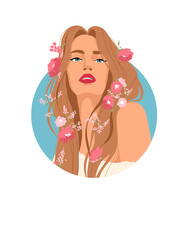 woman with hair flat  pink flowers