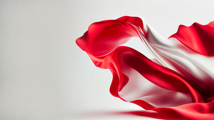 Realistic Flowing Silk or Satin Fabric Background In White And Red Color.