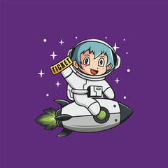 Cute astronaut girl cartoon illustration