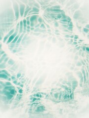 Fototapeta na wymiar Defocus blurred transparent blue colored clear calm water surface texture with splashes and bubbles. Trendy abstract nature background. Water waves in sunlight with copy space. Blue water shine
