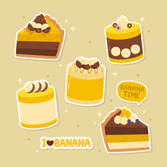 Hand drawn cute banana dessert sticker set collection vector design