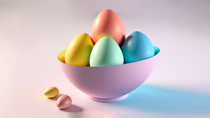 3D Render of Colorful Egg Bowl And Copy Space. Happy Easter Concept.