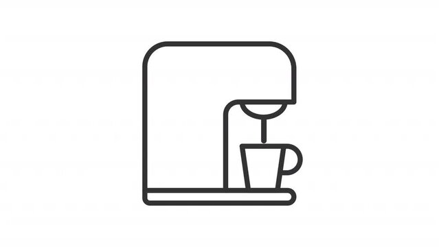Animated coffee maker linear icon. Electric appliance for kitchen. Hot beverage preparation. Seamless loop HD video with alpha channel on transparent background. Outline motion graphic animation