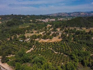 Fototapeta na wymiar Aerial view Ancient Olympia by drone. Summer Greece. Panorama.