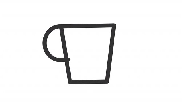 Animated cup linear icon. Kitchenware. Porcelain mug. Coffee and tea serving. Preparing beverage. Seamless loop HD video with alpha channel on transparent background. Outline motion graphic animation