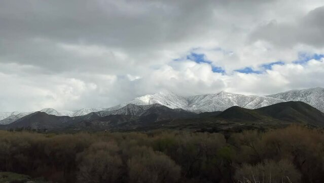 Timelapse of Clouds over Snow-Capped San Gabriel Mountains, Acton, California