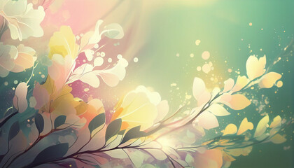 Sunny floral background with soft glowing leaves and petals, suitable for warm, cheerful designs