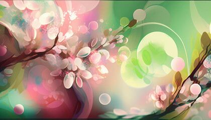Spring bloom art, soft pastel colors with light bokeh effect, digital abstract artwork for tranquil decor.