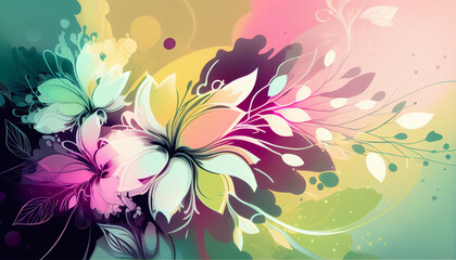 Fototapeta na wymiar Floral abstraction with vibrant flowers and dynamic swirls in a contemporary digital art style.