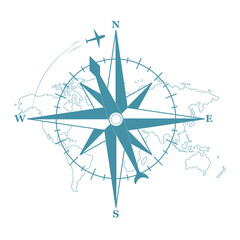 Sign of compass with silhouette of plane. Illustration on transparent background © tiena