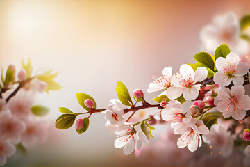 A spring wallpaper with a branch of cherry blossoms Generative ai