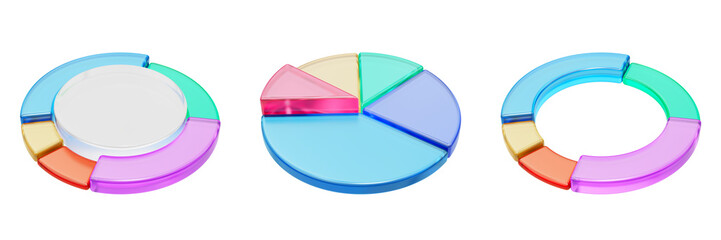 Obraz premium 3D Rendering of glossy glass circle pie chart with vibrant colors. Modern style. For business infographics, report, presentation background