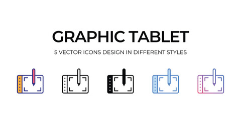 graphic tablet Icon Design in Five style with Editable Stroke. Line, Solid, Flat Line, Duo Tone Color, and Color Gradient Line. Suitable for Web Page, Mobile App, UI, UX and GUI design.