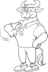 Black and white Bull mascot cartoon in vector