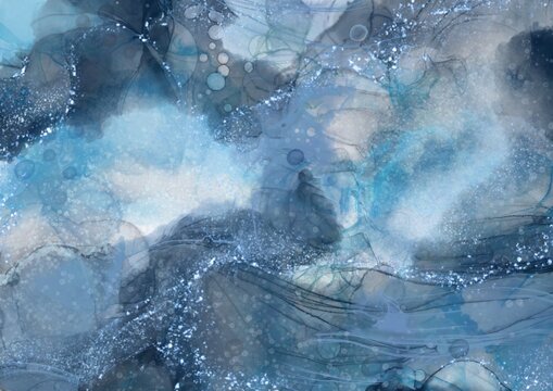 Aquamarine Background Marble Paint. Frosty Watercolour Blotch. Unique Marble. Aqua Ink Oil Paper. White Water Color Spread. Abstract Watercolor Blot. Ink Spread.